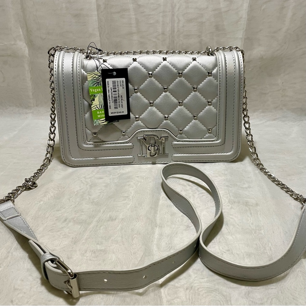 Badgley Mischka Metallic Silver Crossbody with Embellishments , NWT